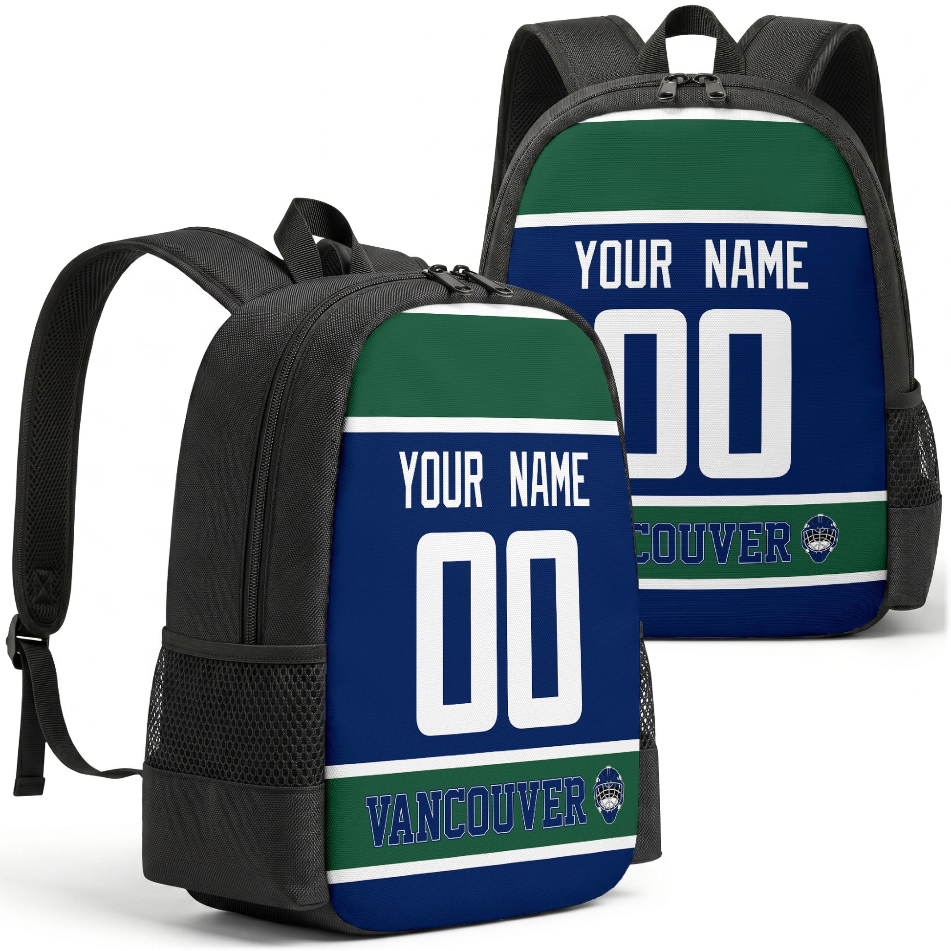 Vancouver custom hockey backpack front and back product view