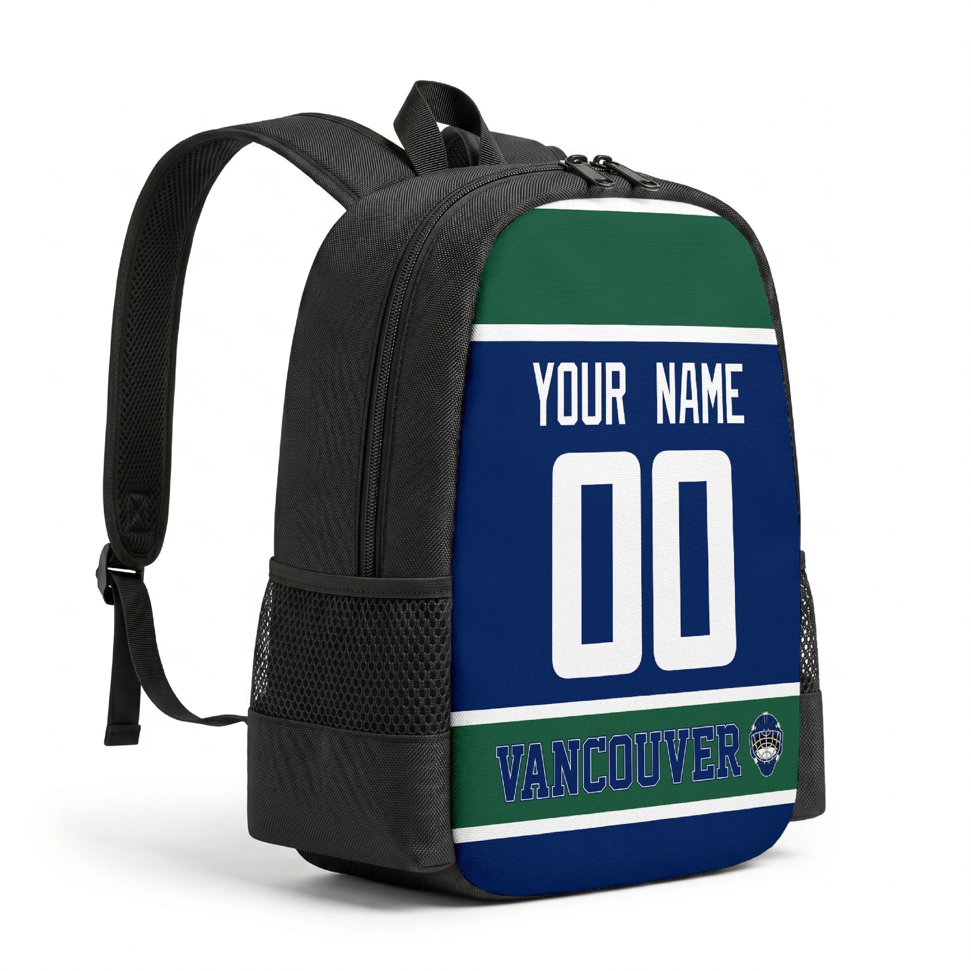 Vancouver hockey backpack angled view with side pocket