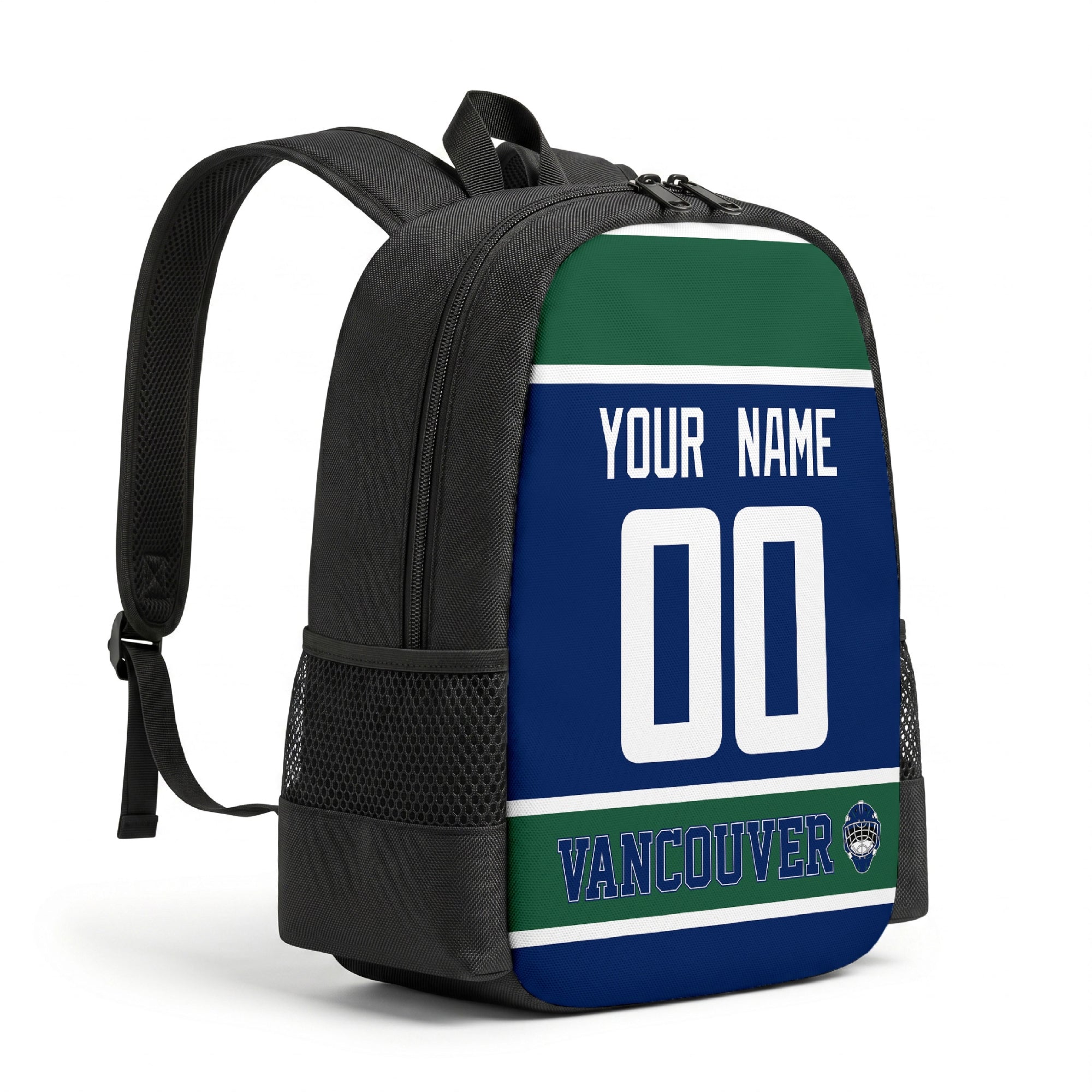 Vancouver hockey backpack angled view with side pocket