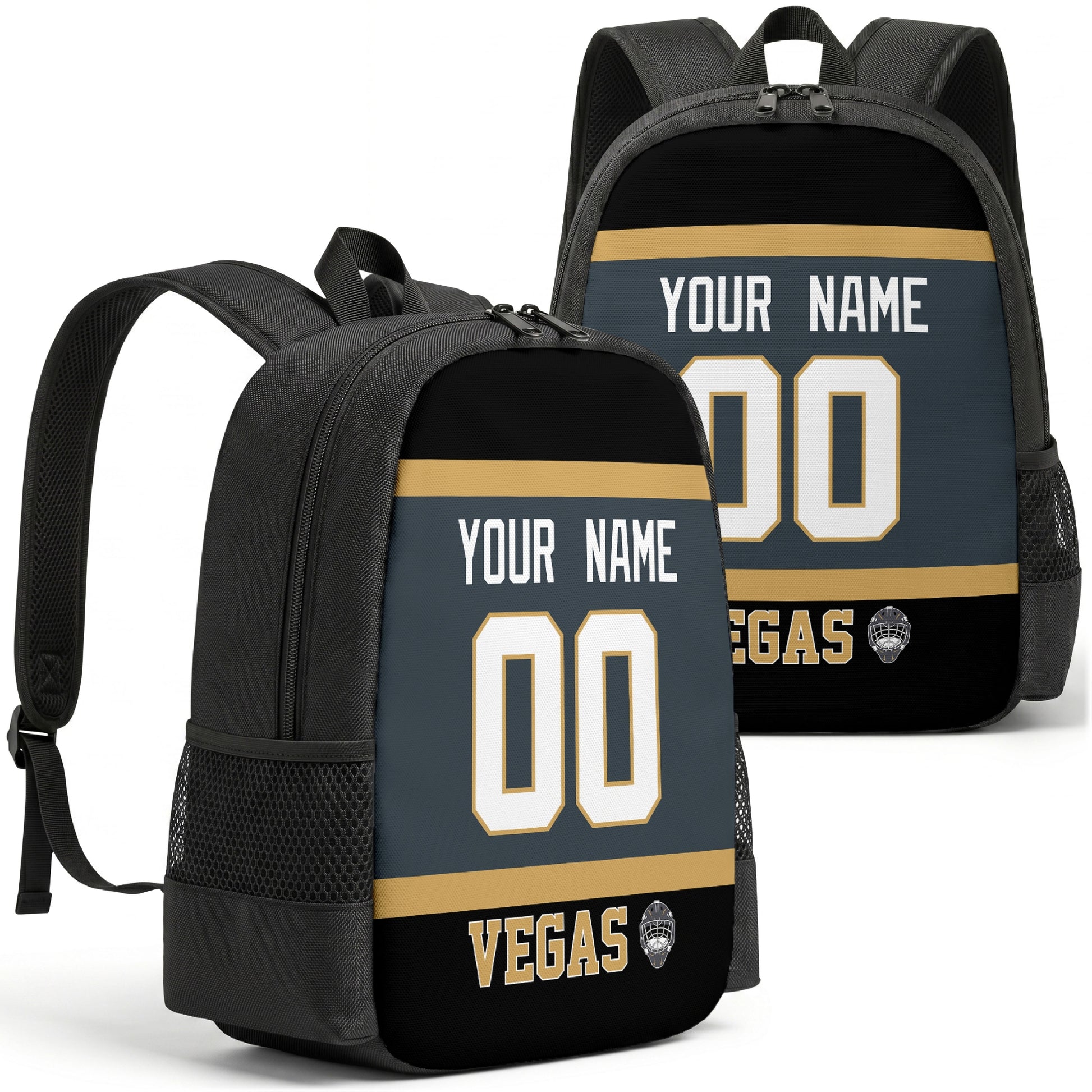 Vegas custom hockey backpack front and back product view