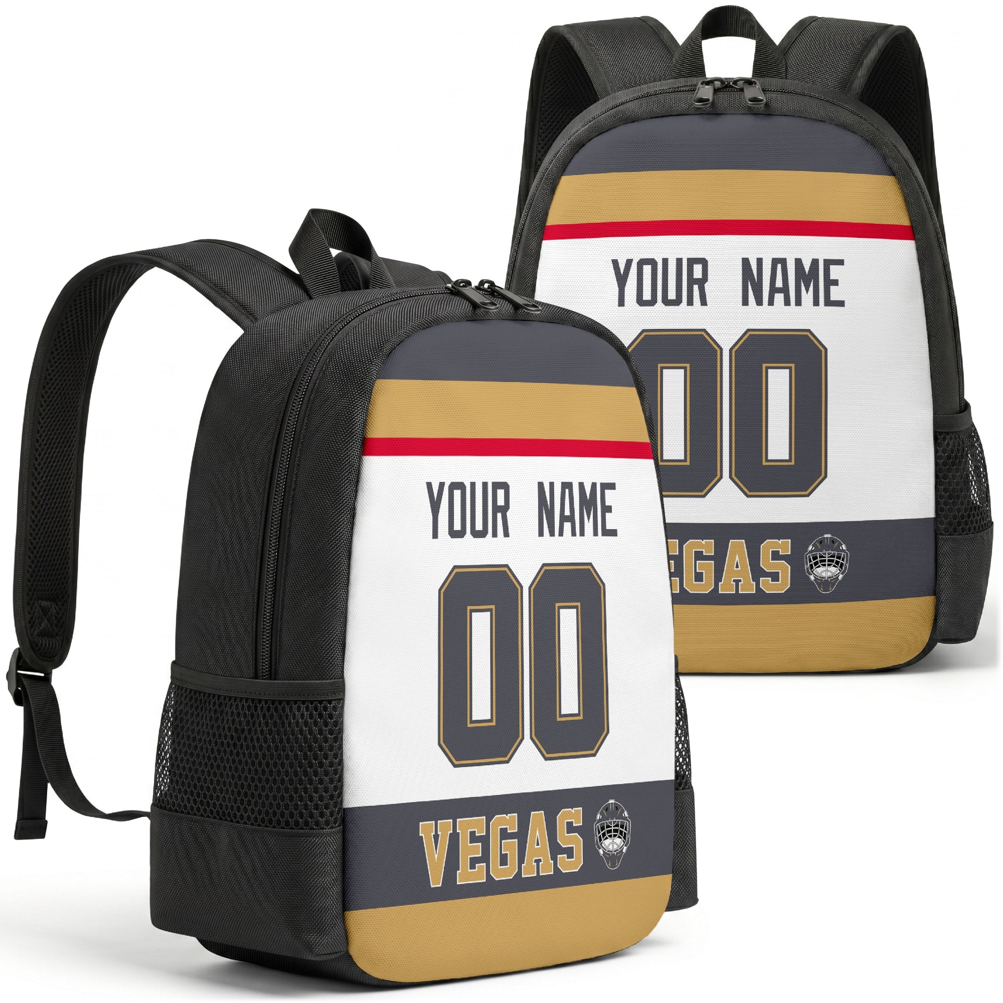 Vegas personalized hockey backpack alternate front and back product view