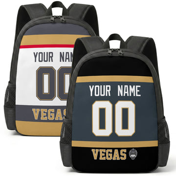 Custom hockey backpack for Vegas fans with name and number preview