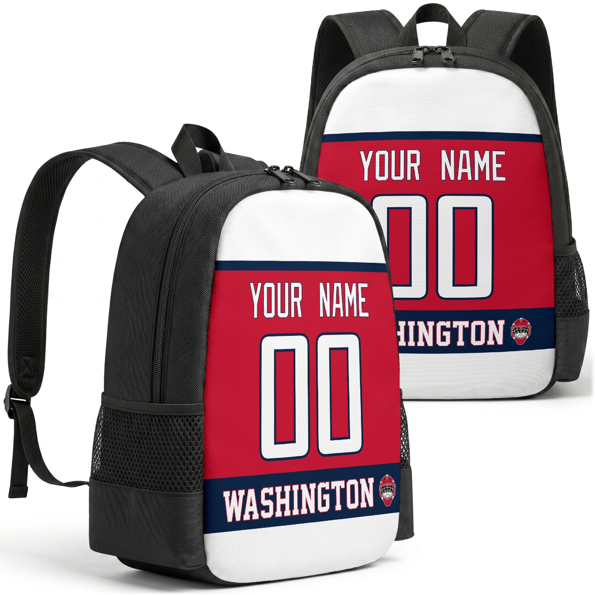 Washington custom hockey backpack front and back product view