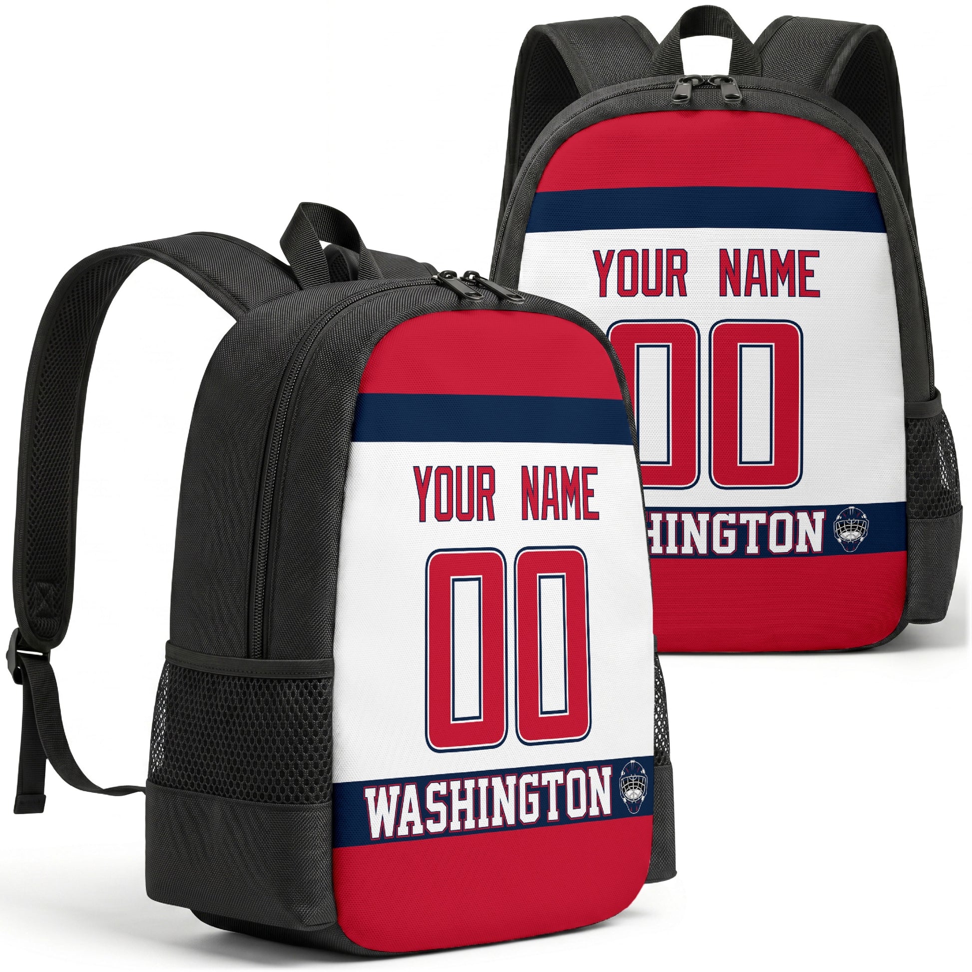 Washington personalized hockey backpack alternate front and back product view