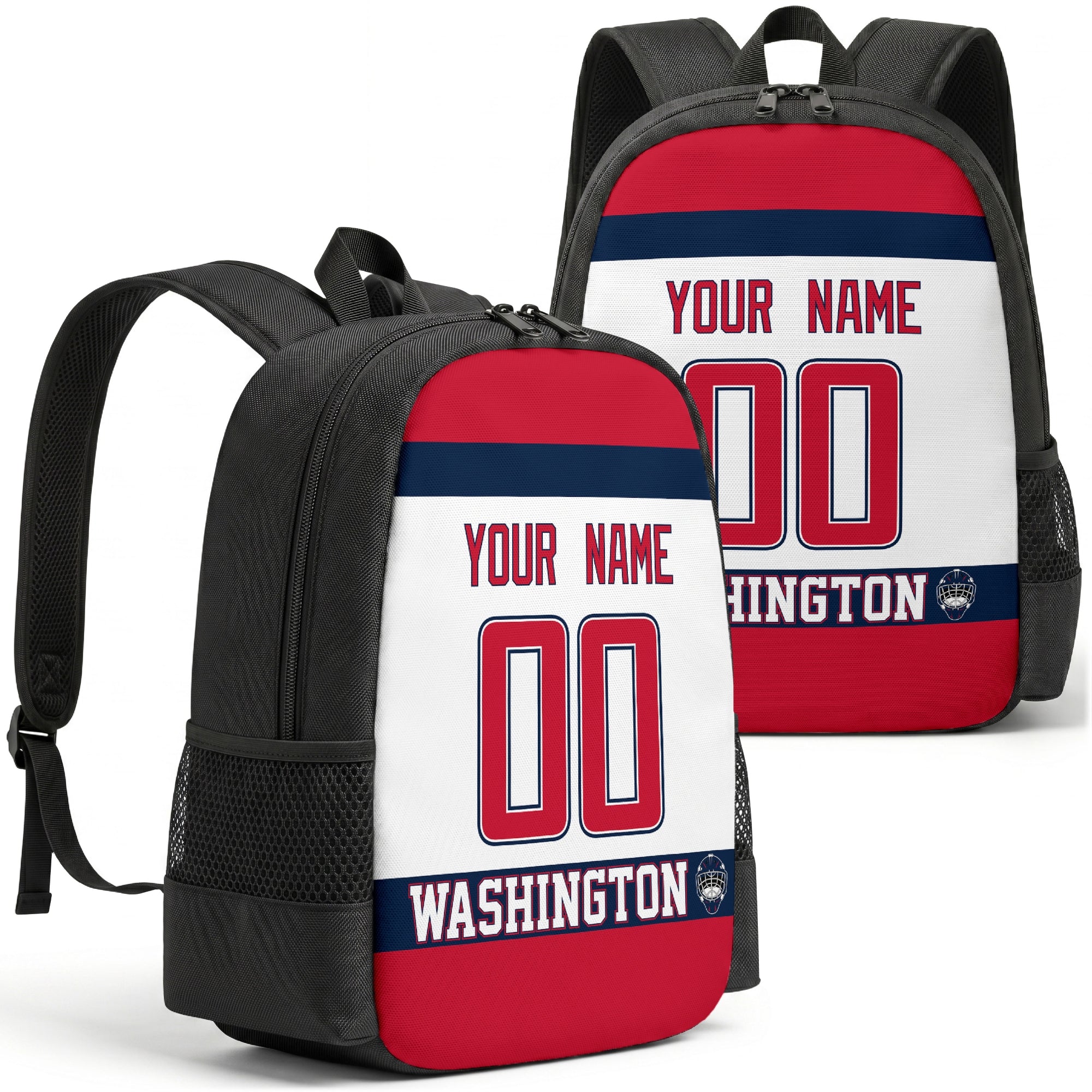 Washington personalized hockey backpack alternate front and back product view