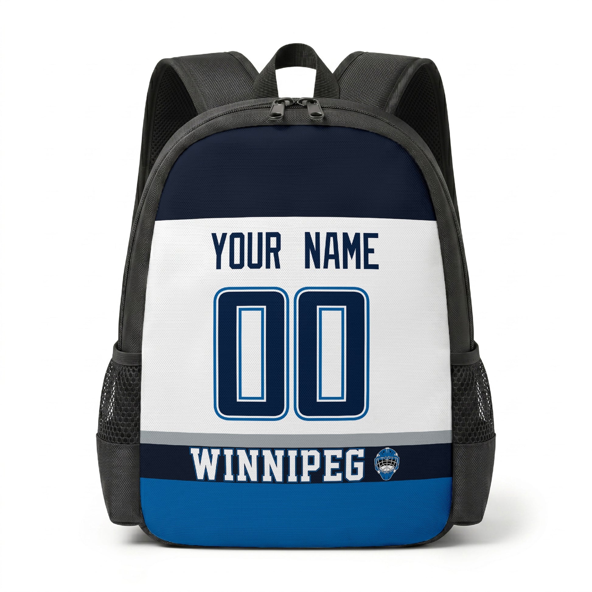 Winnipeg personalized hockey backpack alternate front view