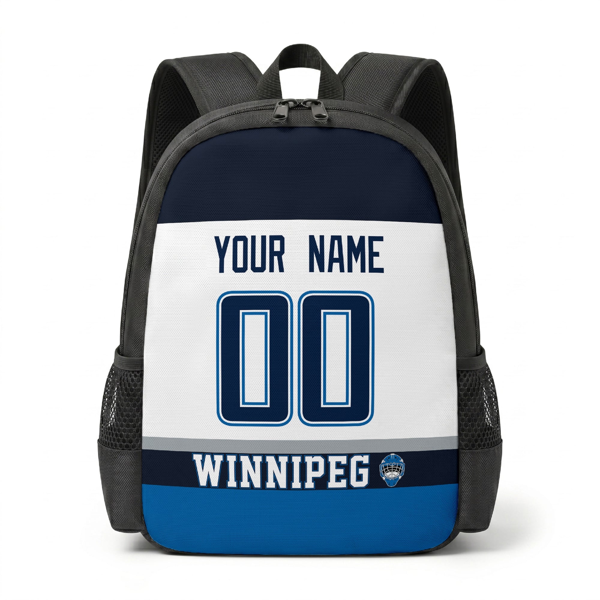 Winnipeg personalized hockey backpack alternate front view