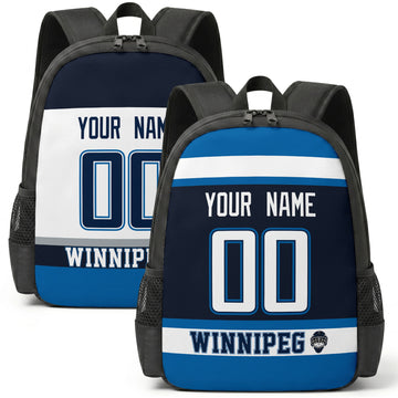 Custom hockey backpack for Winnipeg fans with name and number preview