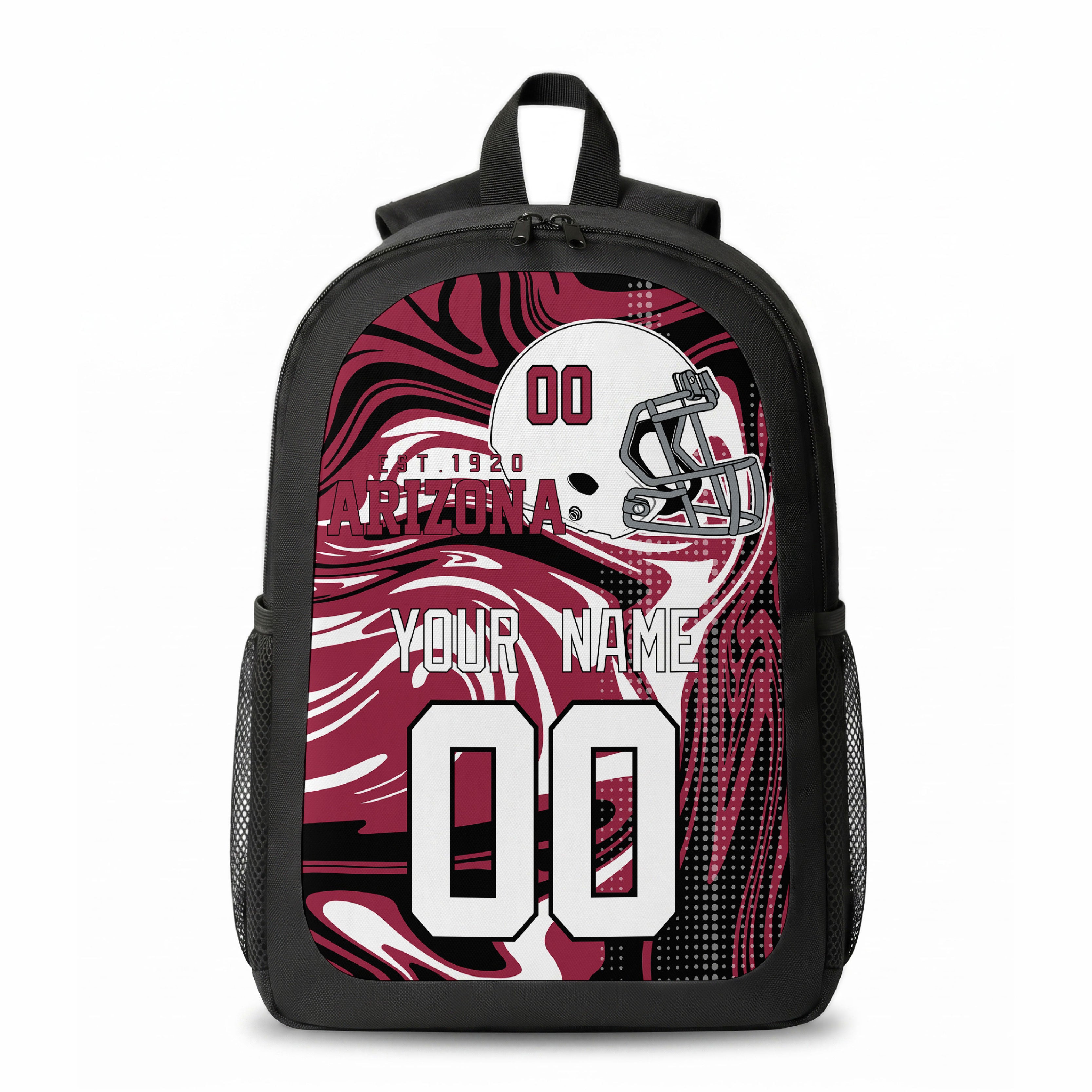 Arizona city colors personalized football backpack front view with helmet-style graphic