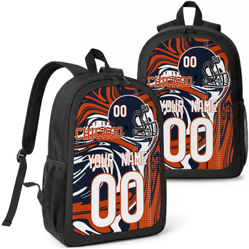 Chicago custom football backpack with name and number, front and angled product view