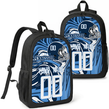 Tennessee custom football backpack with name and number, front and angled product view