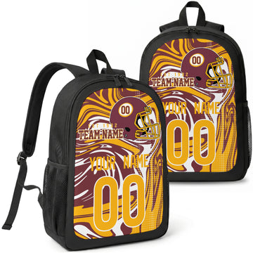 Washington custom football backpack with name and number, front and angled product view