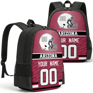 Custom football backpack in Arizona city colors with name and number