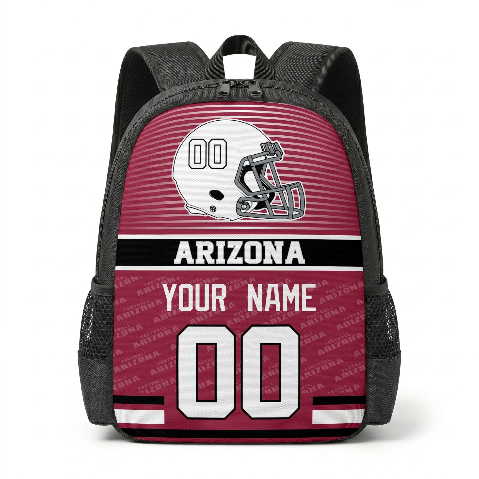 Arizona city color football backpack front view with helmet graphic