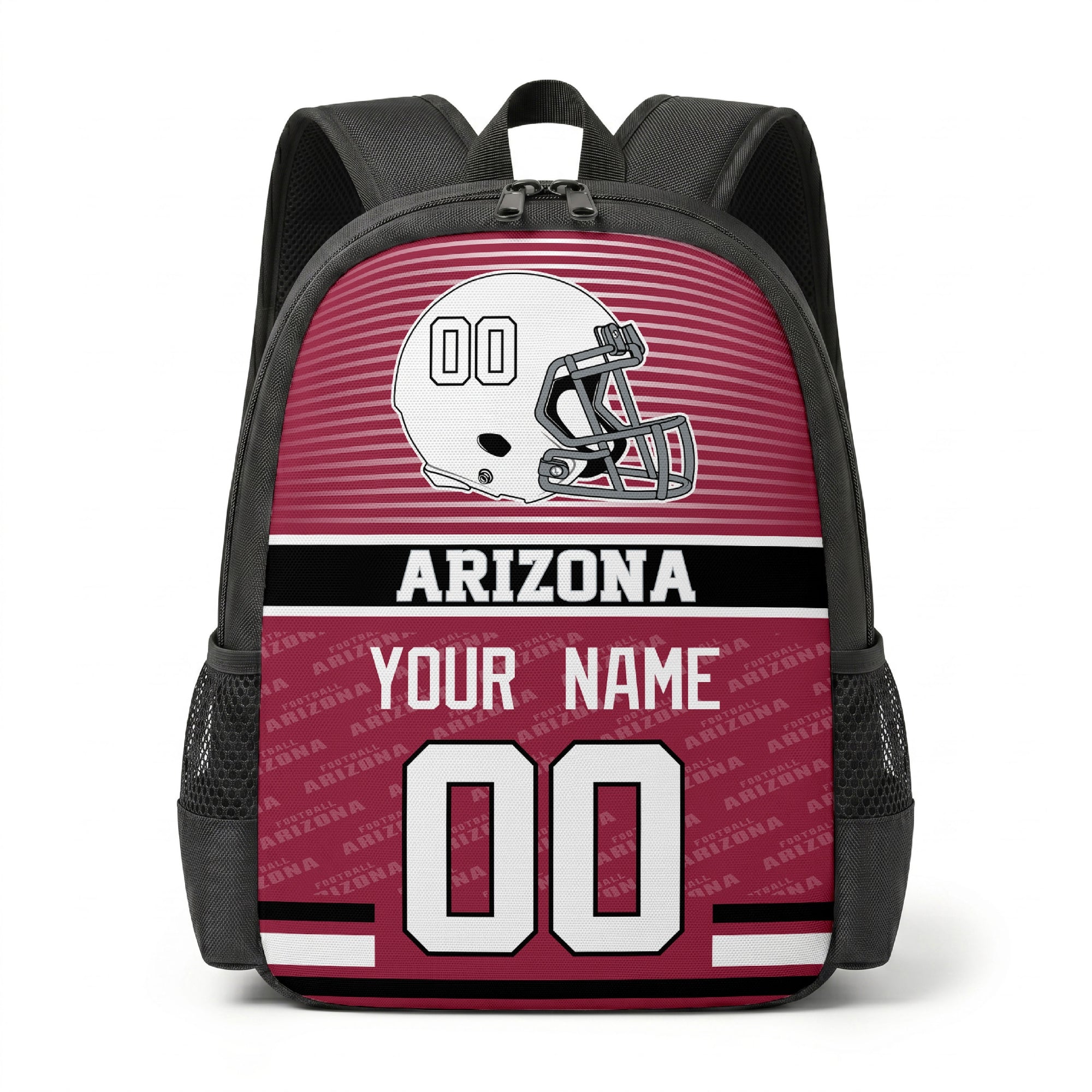 Arizona city color football backpack front view with helmet graphic