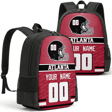 Custom football backpack in Atlanta city colors with name and number