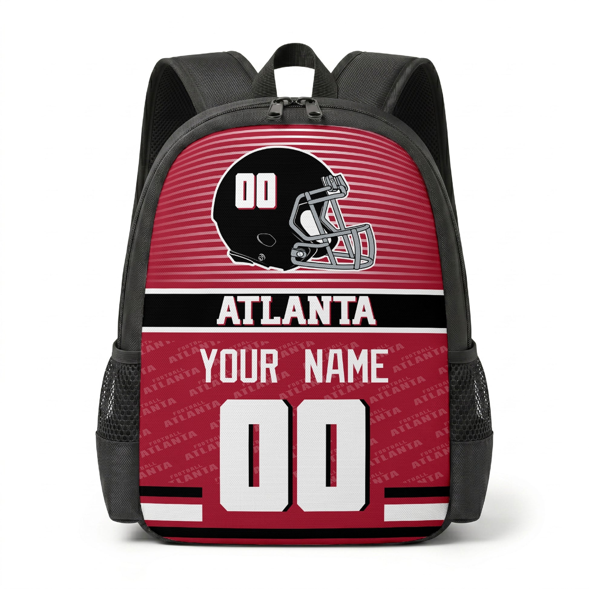 Atlanta city color football backpack front view with helmet graphic