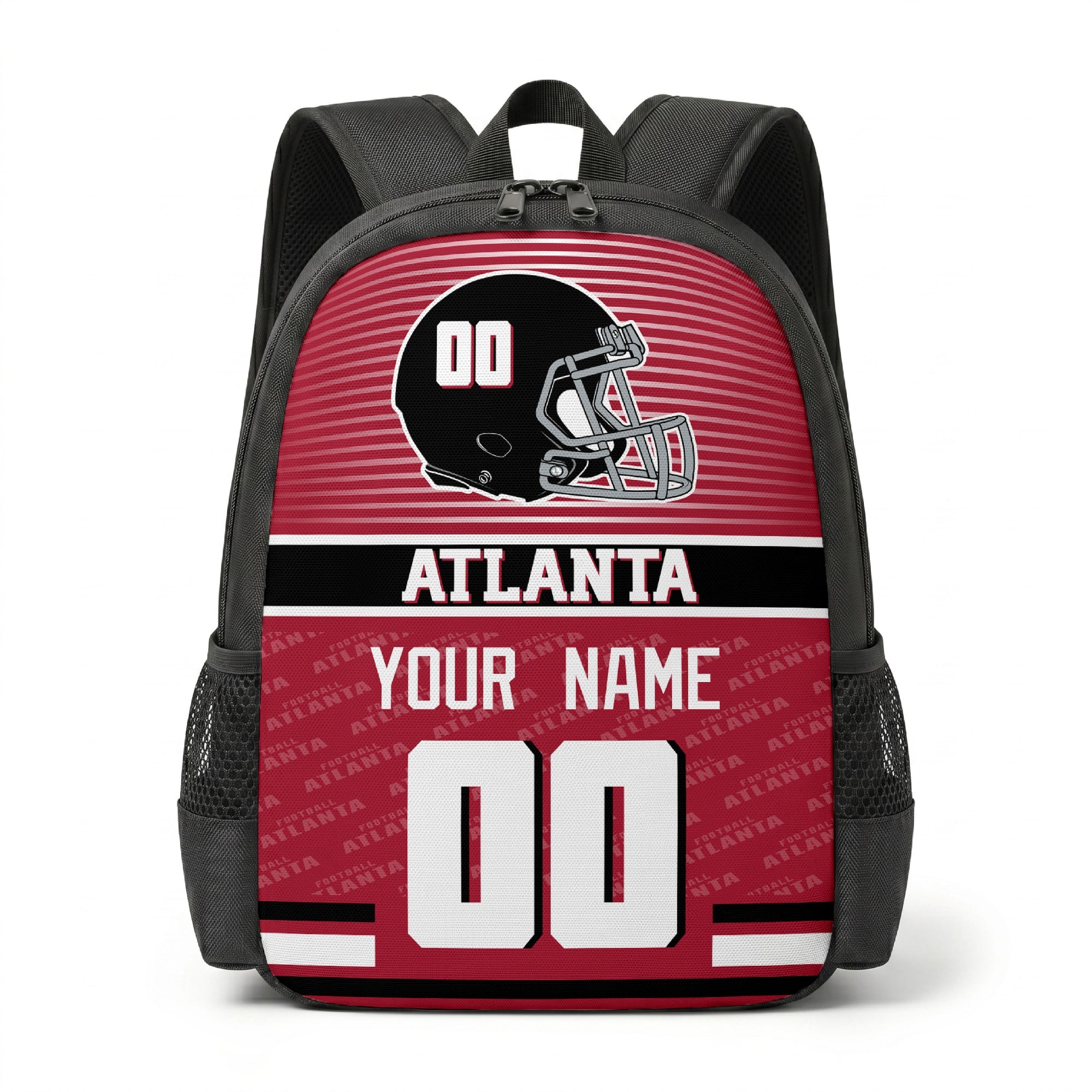 Atlanta city color football backpack front view with helmet graphic