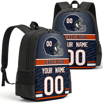 Custom football backpack in Chicago city colors with name and number
