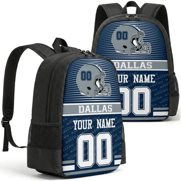 Custom football backpack in Dallas city colors with name and number