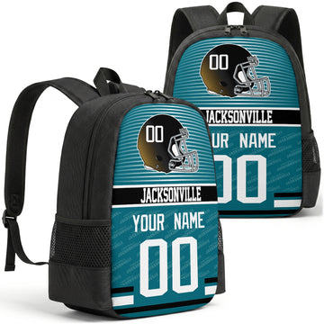 Custom football backpack in Jacksonville city colors with name and number