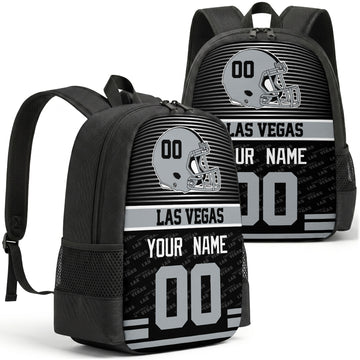 Custom football backpack in Las Vegas city colors with name and number