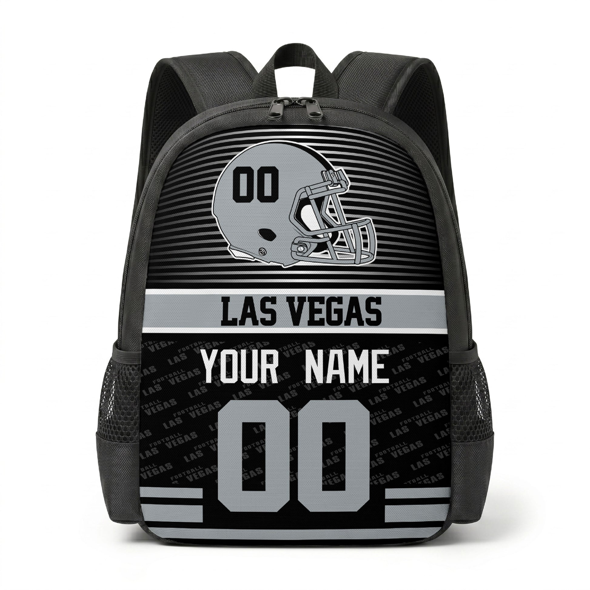 Las Vegas city color football backpack front view with helmet graphic