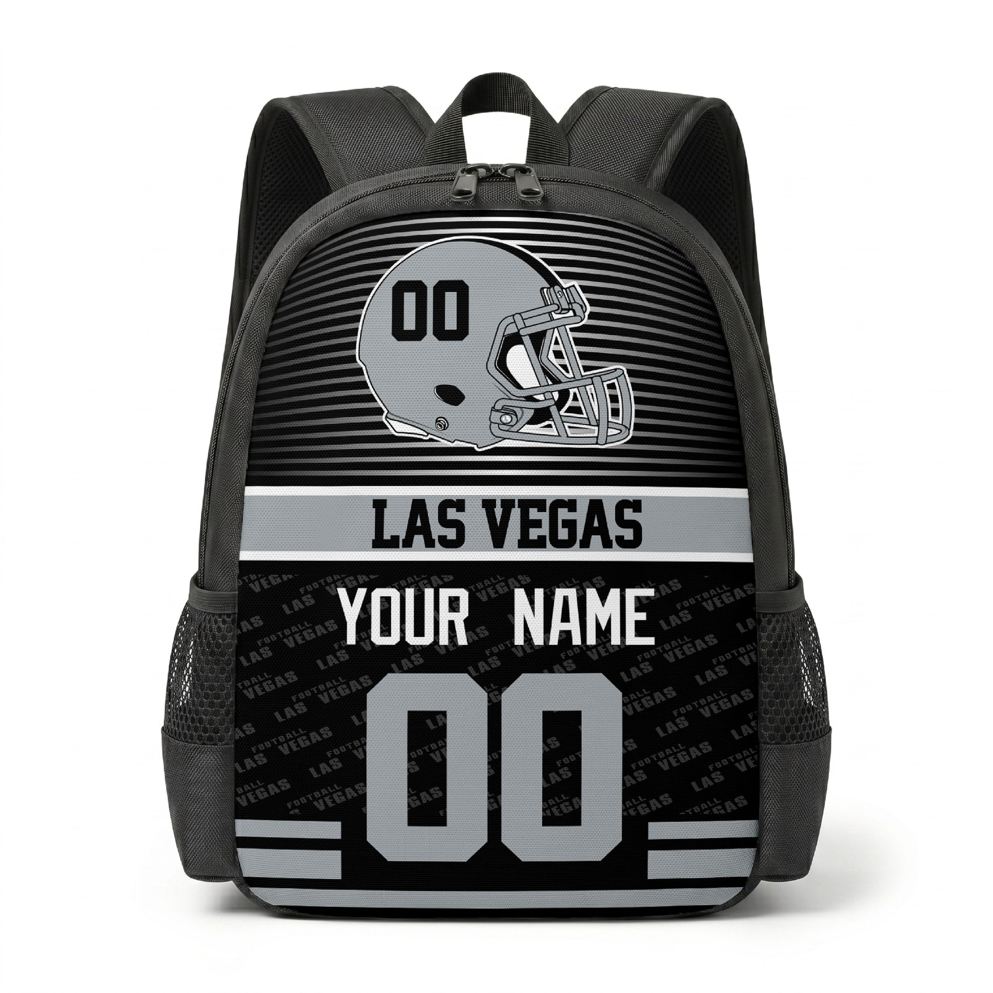 Las Vegas city color football backpack front view with helmet graphic