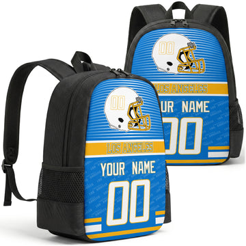 Custom football backpack in Los Angeles city colors with name and number