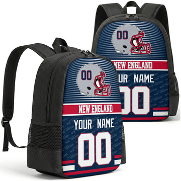 Custom football backpack in New England city colors with name and number