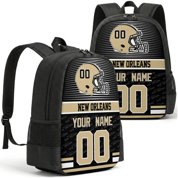 Custom football backpack in New Orleans city colors with name and number