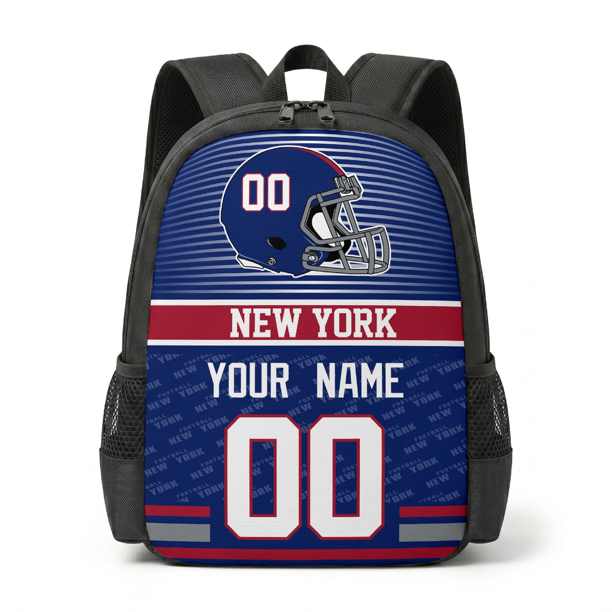 New York city color football backpack front view with helmet graphic