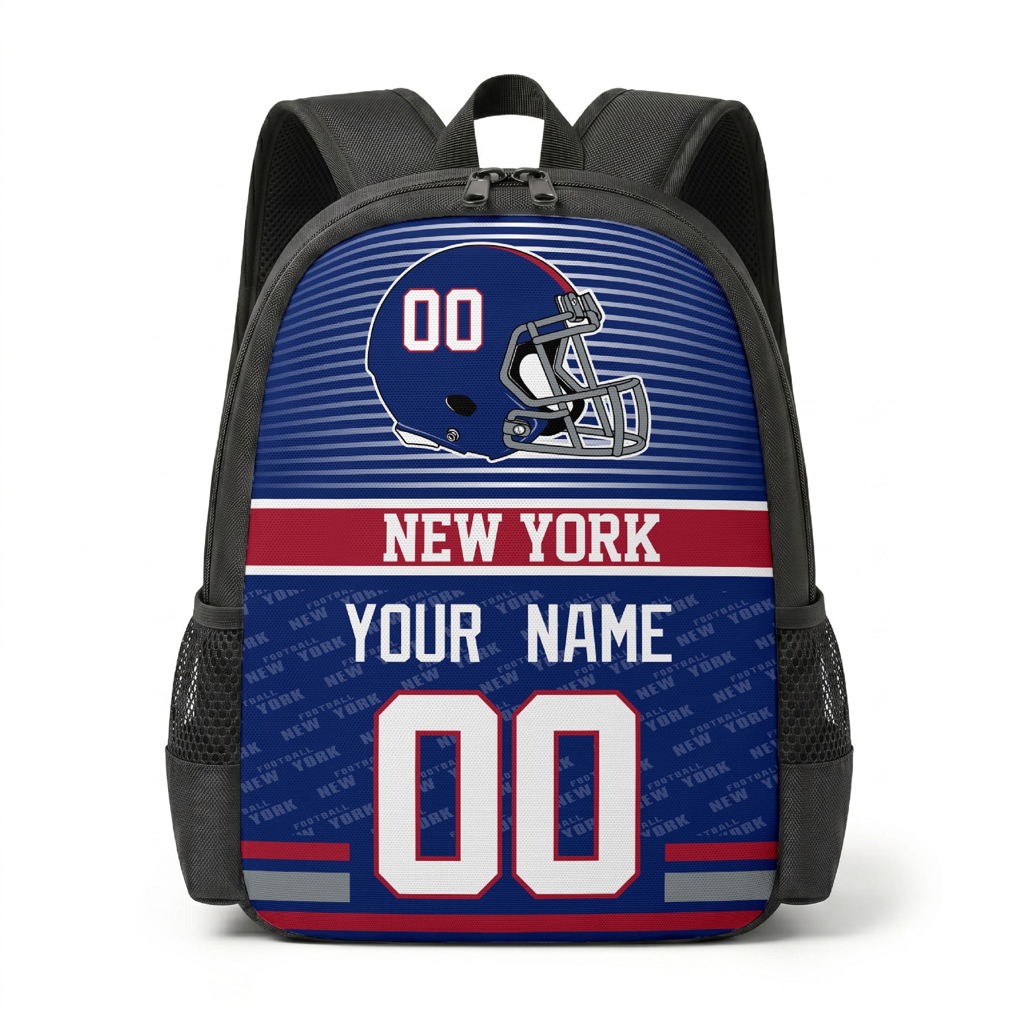 New York city color football backpack front view with helmet graphic