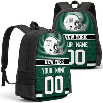 Custom football backpack in New York J city colors with name and number