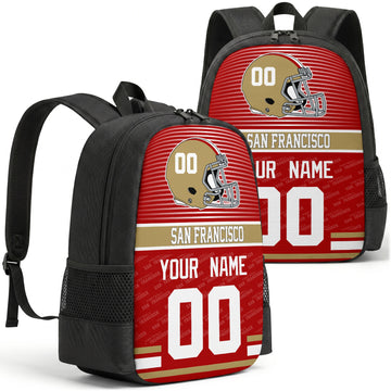 Custom football backpack in San Francisco city colors with name and number