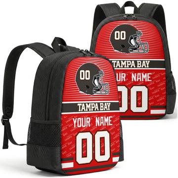 Custom football backpack in Tampa city colors with name and number