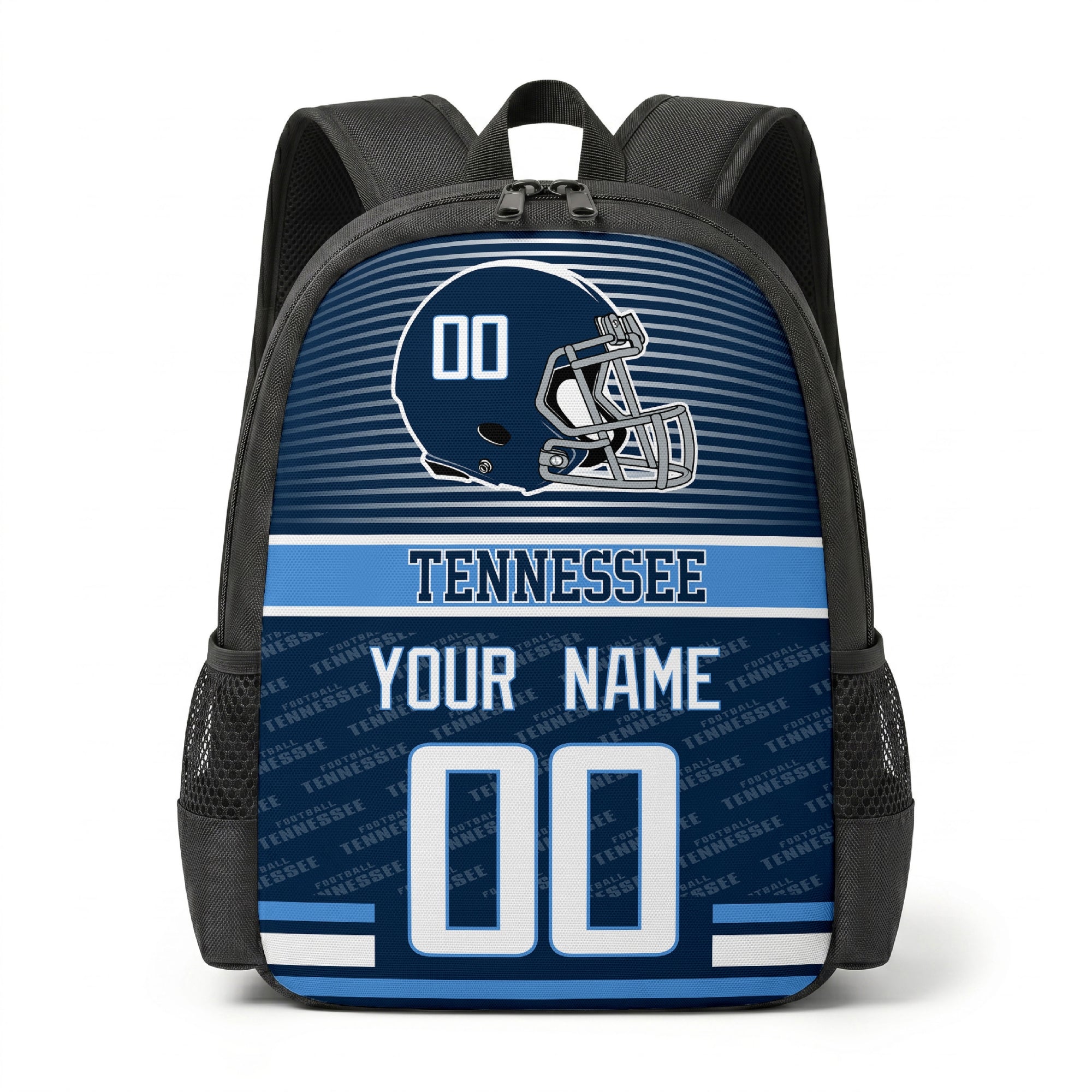 Tennessee city color football backpack front view with helmet graphic