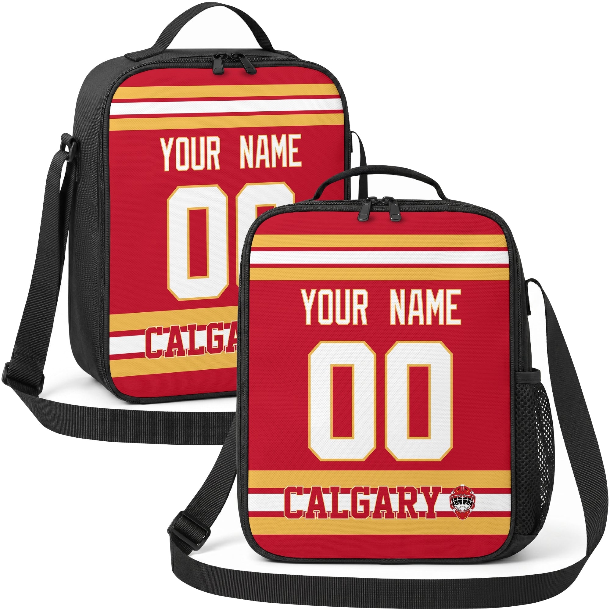 Calgary hockey shoulder bag display in Red city-color style