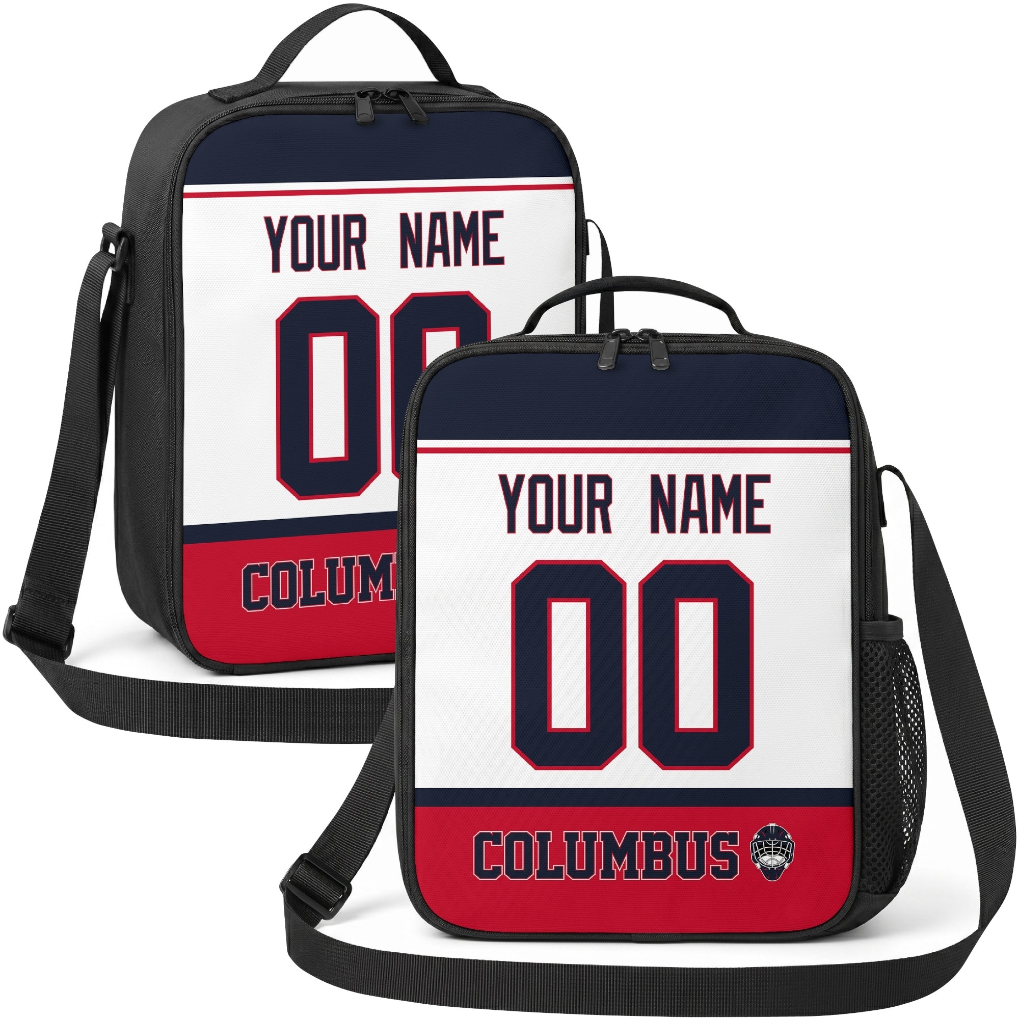 Columbus hockey shoulder bag display in White city-color style