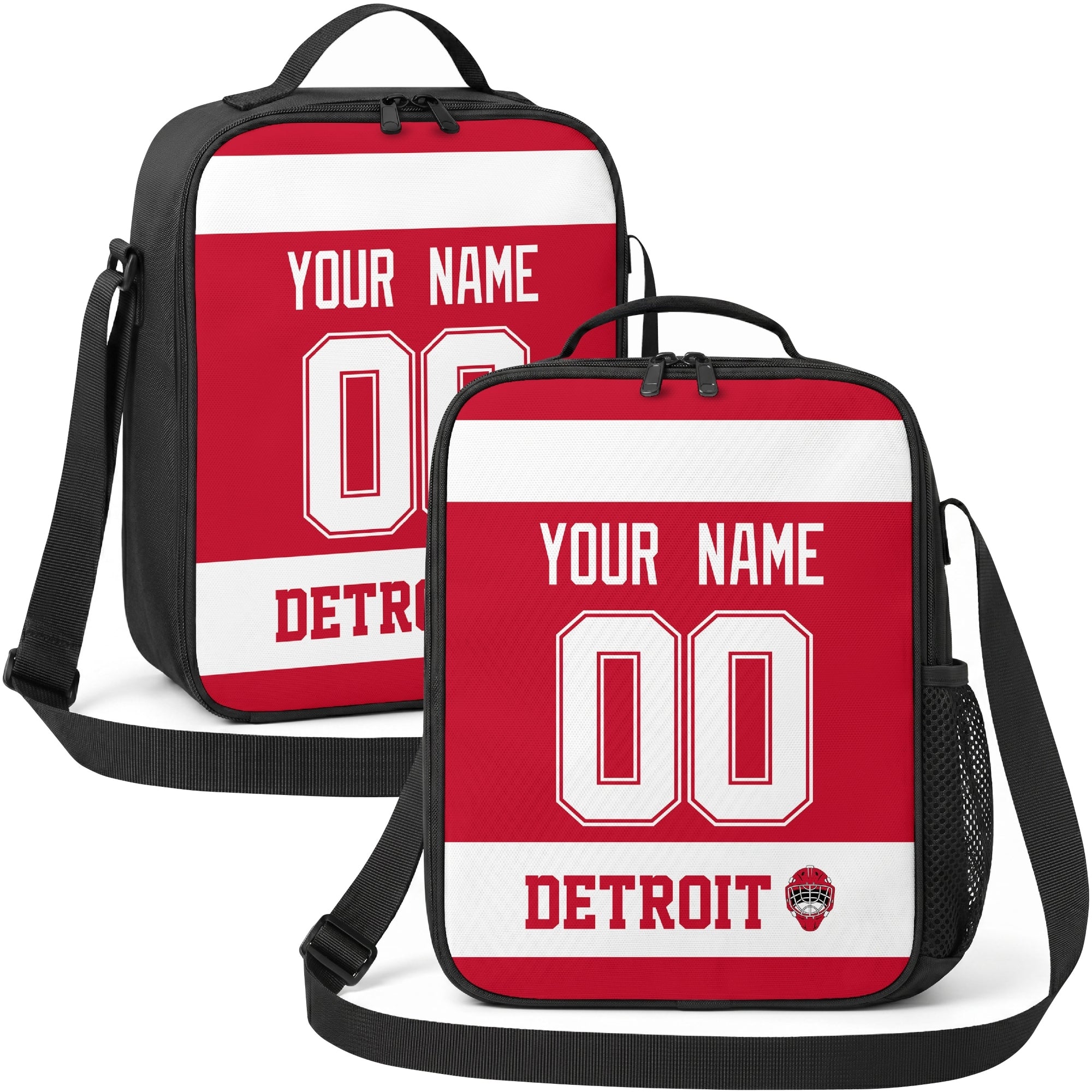 Detroit hockey shoulder bag display in Red city-color style