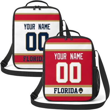 Personalized Florida hockey shoulder bag showing both red and white city-color styles