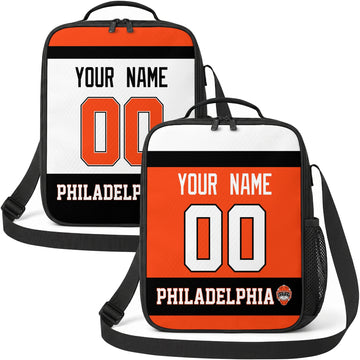 Personalized Philadelphia hockey shoulder bag showing both orange and white city-color styles