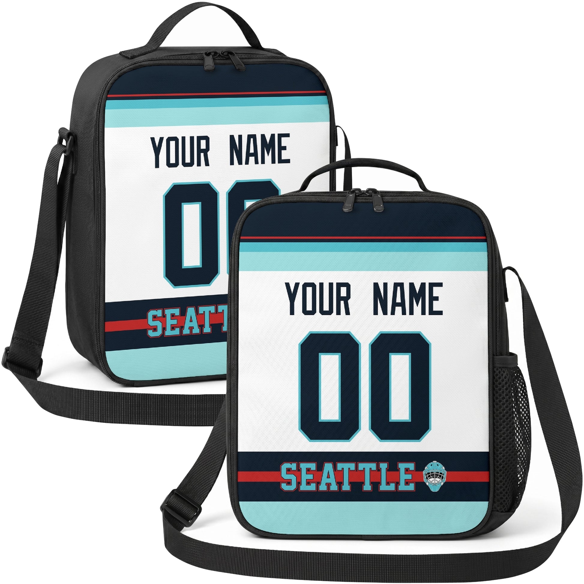 Seattle hockey shoulder bag display in White city-color style
