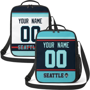 Personalized Seattle hockey shoulder bag showing both blue and white city-color styles