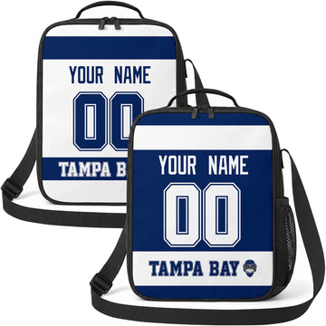 Personalized Tampa Bay hockey shoulder bag showing both blue and white city-color styles