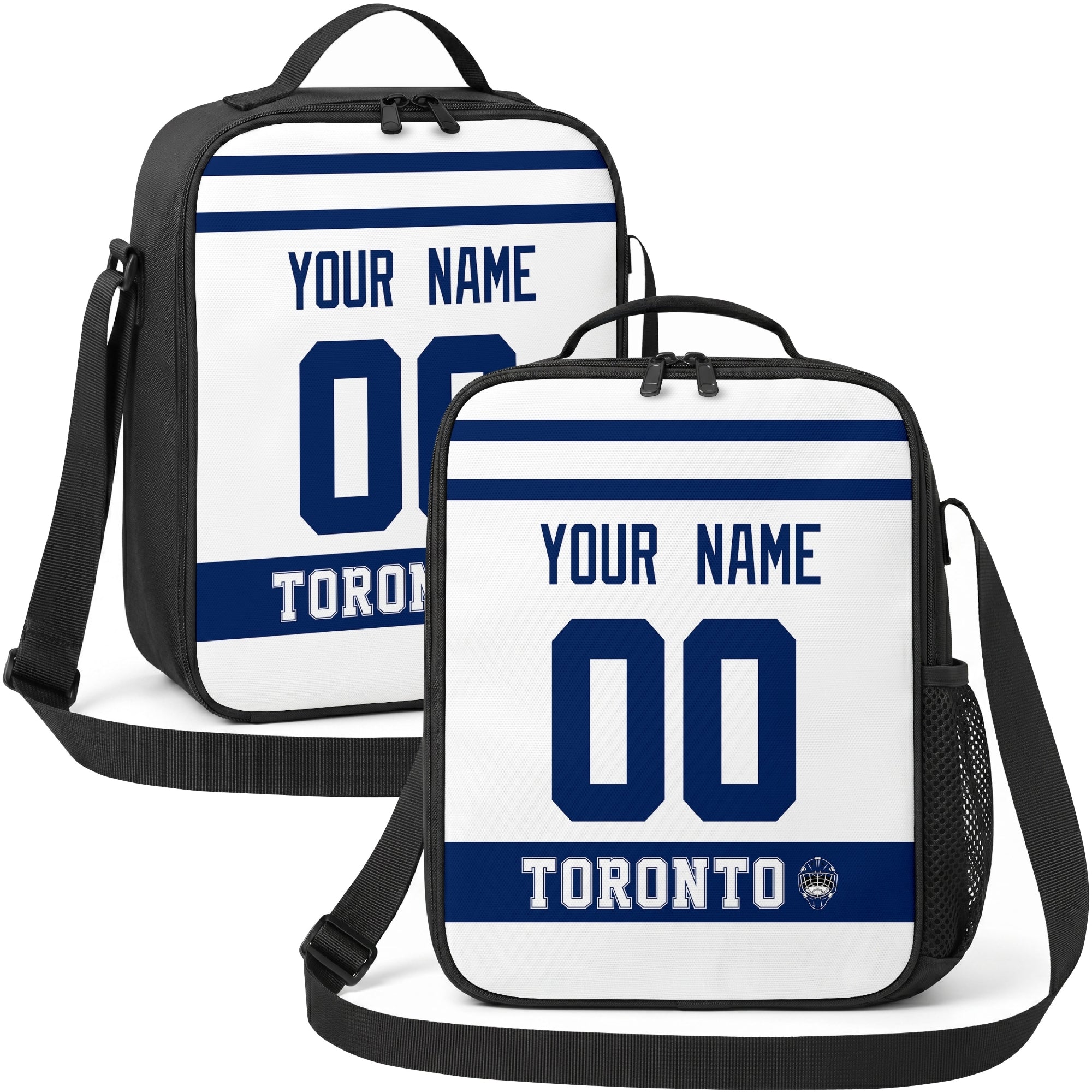 Toronto hockey shoulder bag display in White city-color style