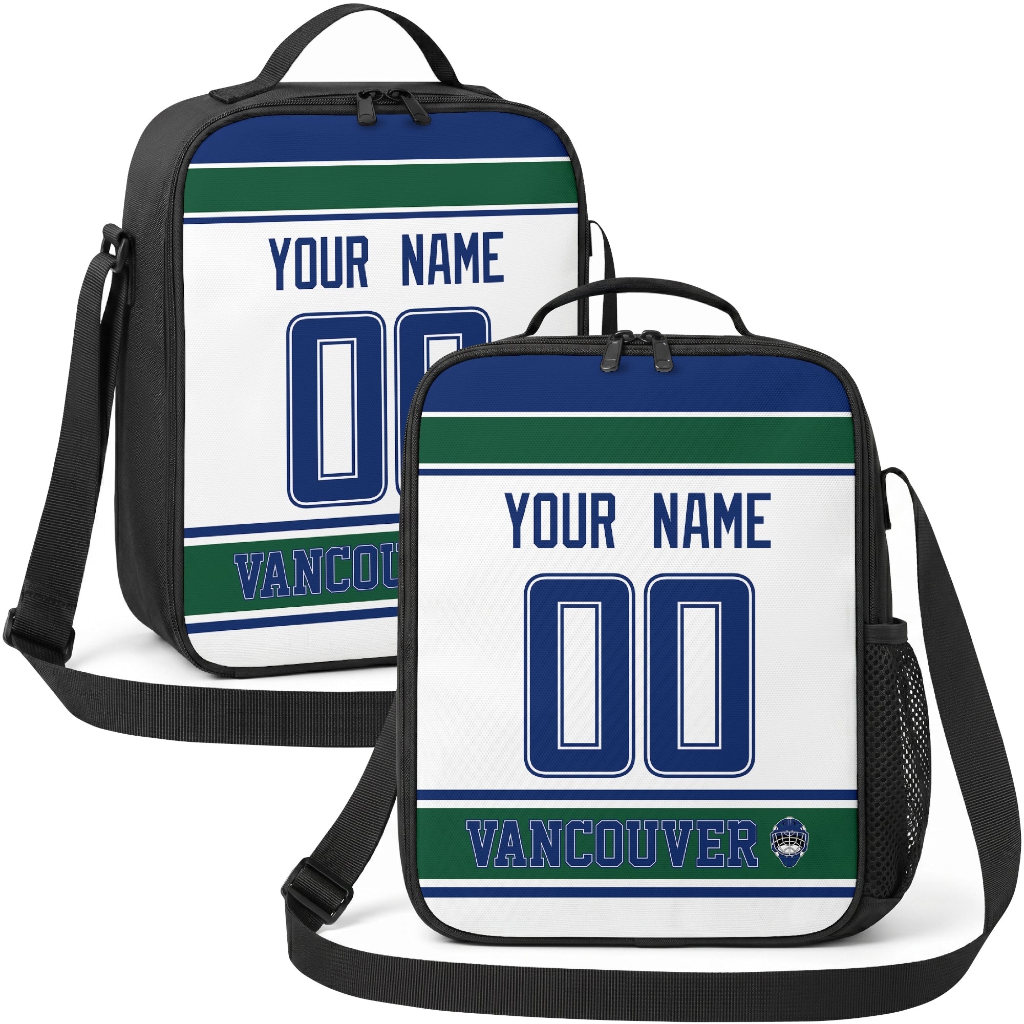 Vancouver hockey shoulder bag display in White city-color style
