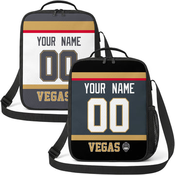 Personalized Vegas hockey shoulder bag showing both gray and white city-color styles
