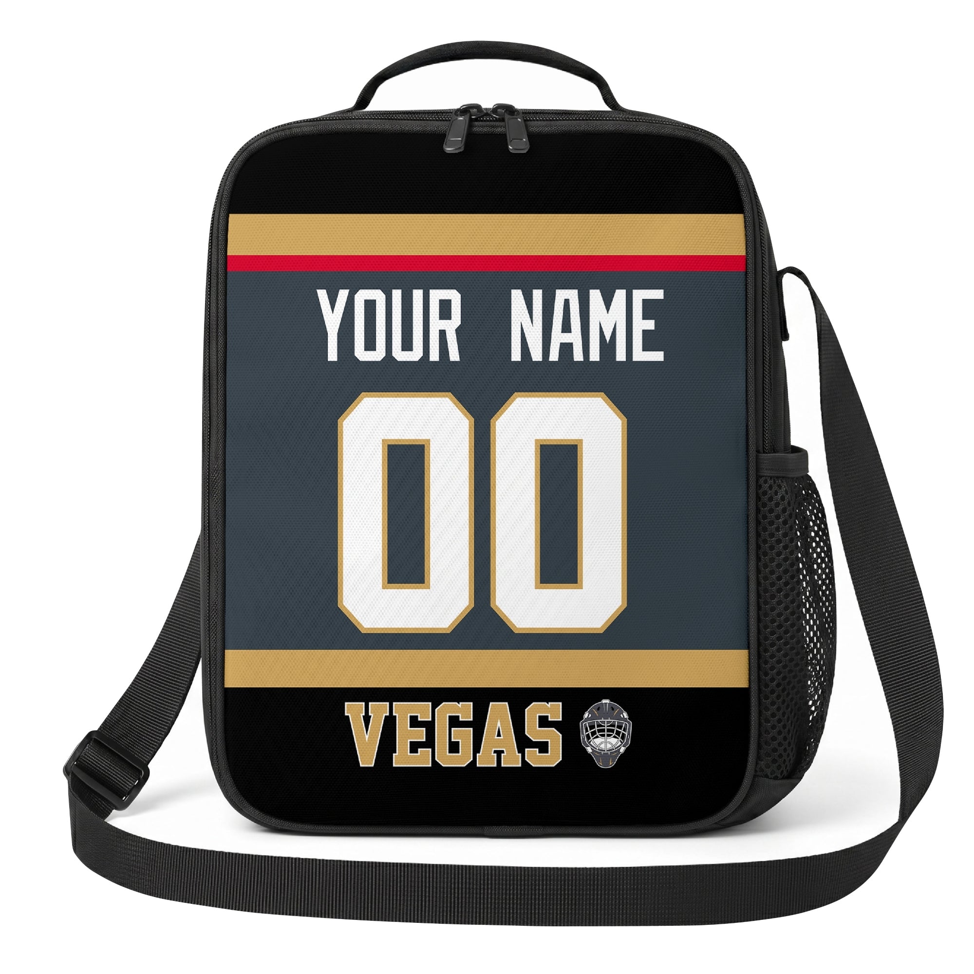 Vegas hockey shoulder bag front view in Gray city-color style with custom name and number