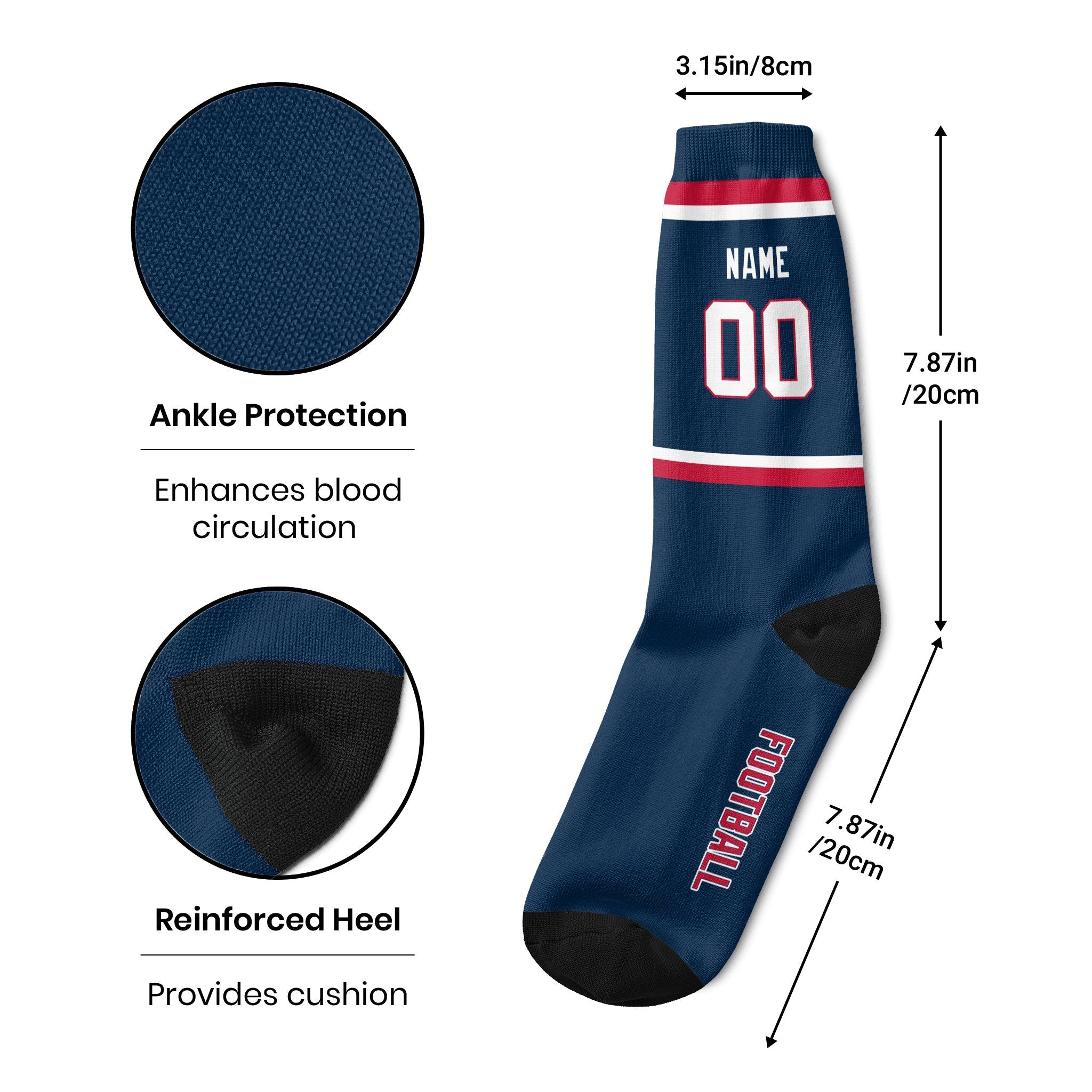 ANTKING New England Socks 2 Pairs Custom any Name and Number for Men Women Gift ANTKING